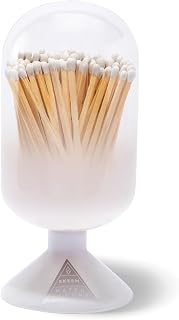 Skeem Cloud Match Cloche with Striker - White - Includes 120 Small Match Sticks - Perfect Fireplace Decor, Decorative Matches for Candles