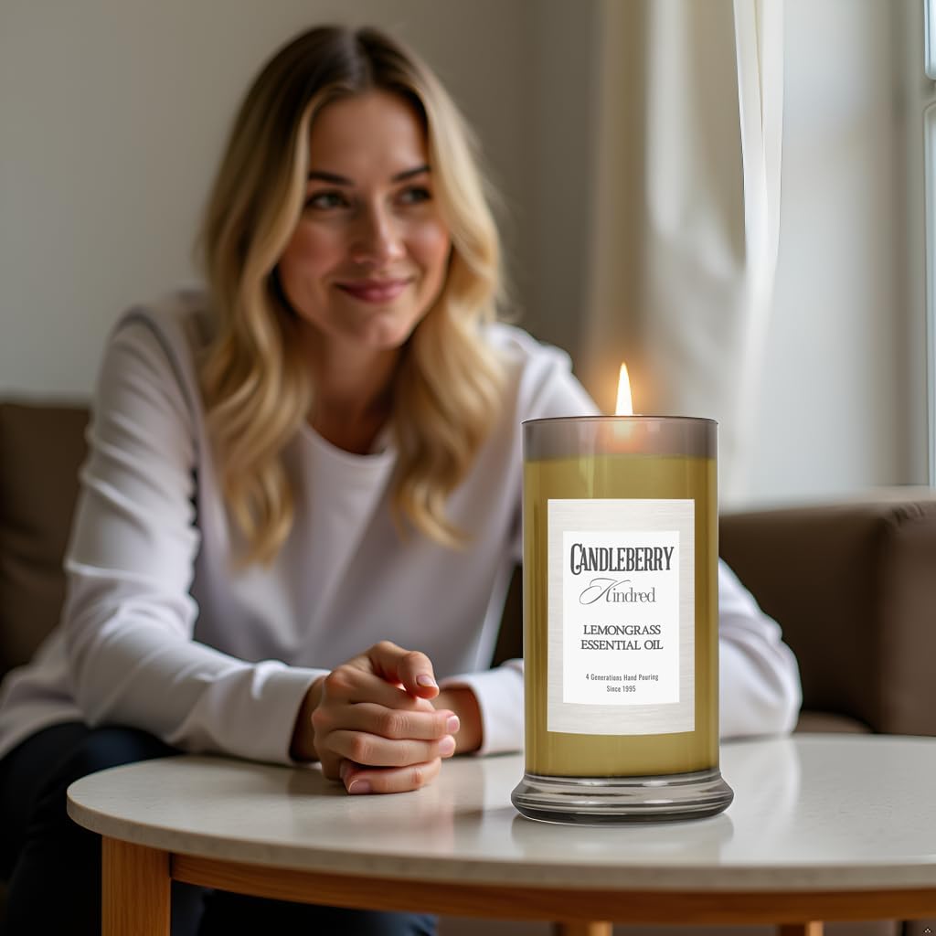 Candleberry Candles Kindred Collection | Luxury Glass Jar | USA Hand Poured Soy Blend Candle | Highly Scented & Long Lasting | Up to 90 Hour Burn Time (Lemongrass Essential Oil)