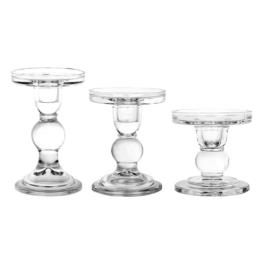 3-Piece Set of Glass Candlestick, Crystal Candlestick Holder Holder and Conical Candle, Christmas Candle Holder Decoration
