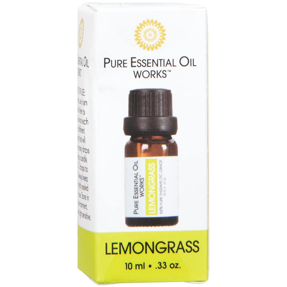 Pure Essential Oil Works Lemongrass Oil, 100% Pure, Natural, Paraben-Free and Therapeutic Grade with Euro-Style Dropper, 0.33 Ounces