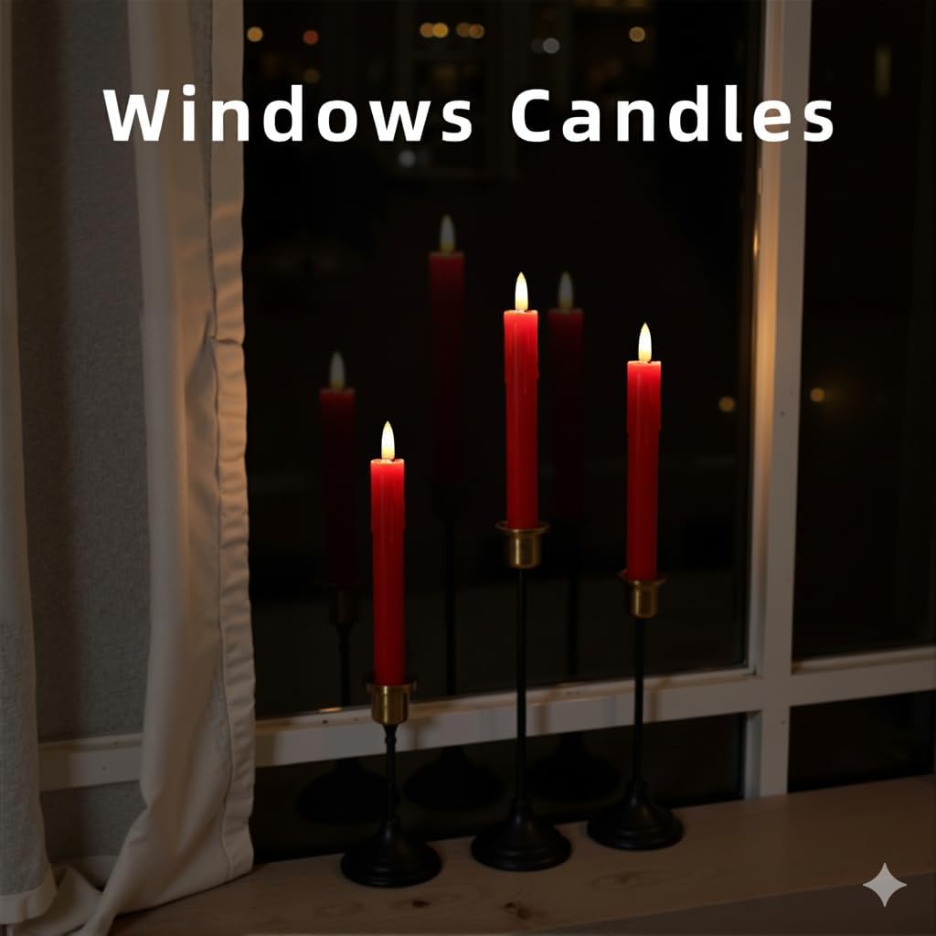 6.7 Inch LED Candles Battery Operated, Flameless Candles with Flickering 3D Flame, Led Candle Sticks Safe for Windowsill Wedding Home Christmas Decor, Red, Set of 6