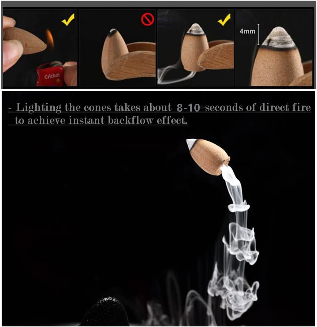 80 Pcs Backflow Incense Cones 8 Mixed Natural Scents Sandalwood Rose Green Tea Lavender Osmanthus Jasmine Ocean Apple (Incense Cones)