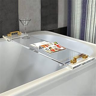 WANLIAN 33inch Luxury Bathtub Caddy Tray for Bathroom Bath tub Table Caddy Tray Shelf for Shower Storage Organizer tub Tray Accessories for Bath tub Table Caddy (Gold Handles)