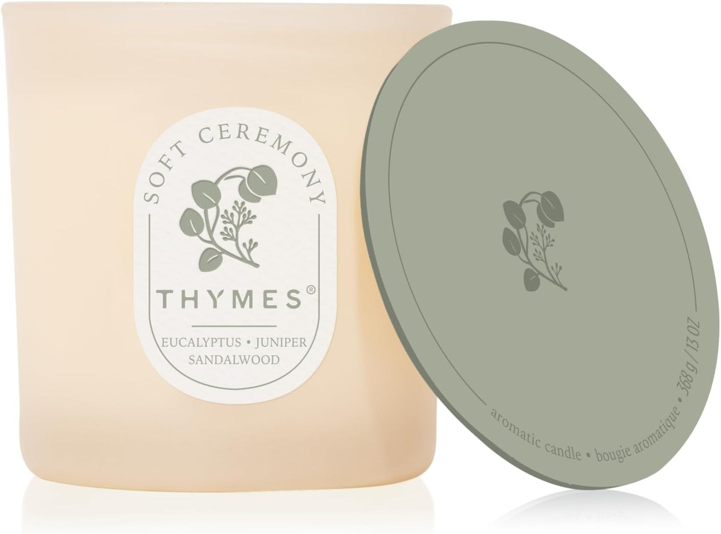 Thymes Scented Candles for Home Decor - Luxury Home Fragrance Gifts for Women & Men – Soft Ceremony (2 Wick Medium Candle, 13 oz)