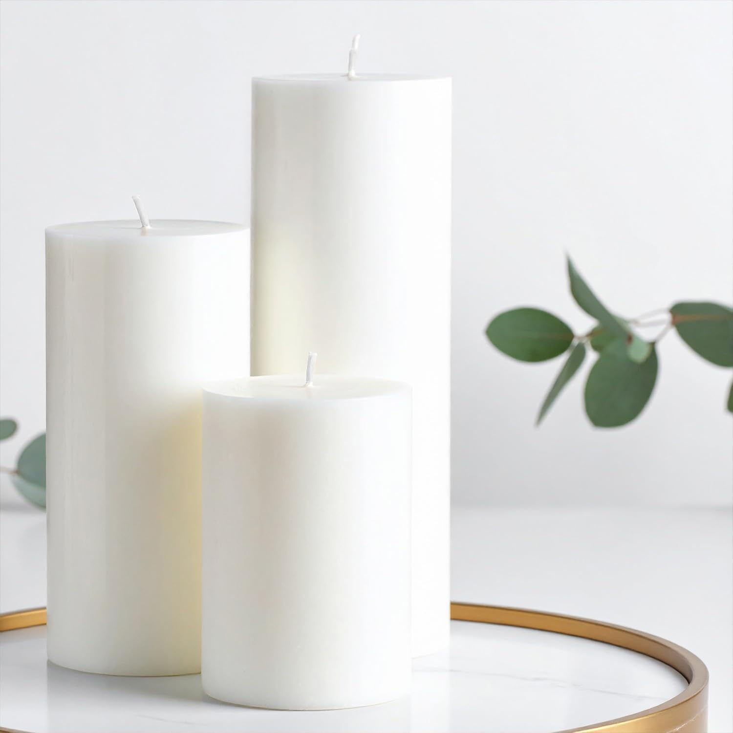 Peppermint Scented White Pillar Candles, Set of 3 Different Size 3x4 3x6 3x8 inch, Long Lasting Fall Candles for Home, Gifts for Women Men