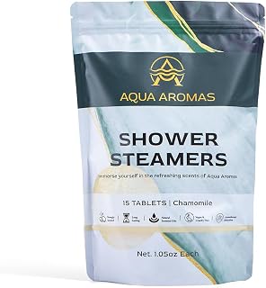 Aqua Aromas Shower Chamomile Steamers - Aromatherapy Shower Bombs, 15 Count - with Chamomile Essential Oils for Relaxation & Invigoration - Spa-Like Experience for Stress Relief & Wellness