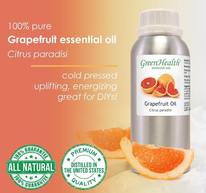 GreenHealth Grapefruit Essential Oil Pink – 32 fl oz (946 ml) – 100% Pure Therapeutic Grade – Aluminum Bottle with Plug Cap – Natural Aromatherapy Oil Bulk Size