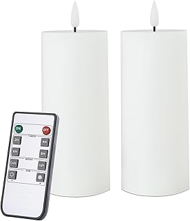 volnyus White Flameless Candles Set of 2 (2.2x5 Inch) Flickering LED Wax Candles Battery Operated with Remote Control Timers for Fireplace Bedroom Livingroom Party Dimmable Pillars Flat top