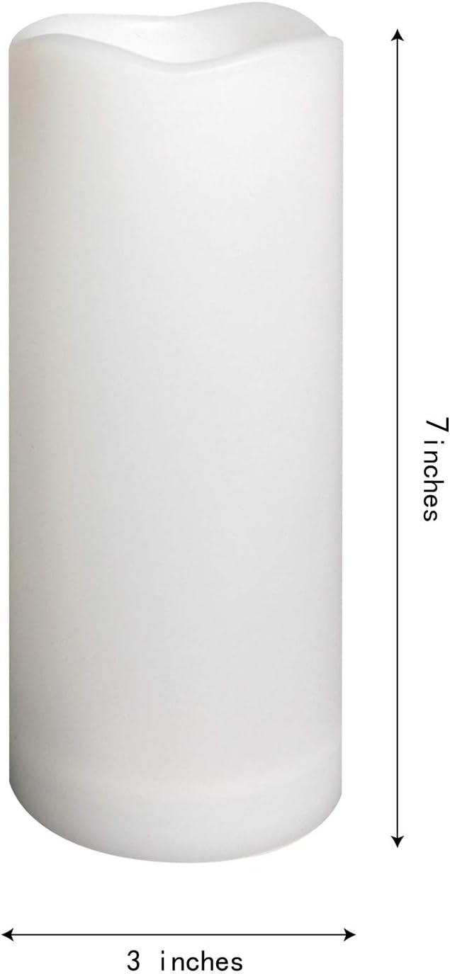 Waterproof Outdoor Battery Operated Flameless Candles with Auto Timer Flickering Plastic Resin Electric LED Pillar Lights for Lantern Patio Garden Wedding Party Decorations 3x7 Inches 2 Pack White