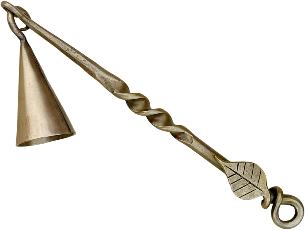 Living Ideas Hand Forged Leaf Candle Snuffer Iron Handmade Medieval Candle Snuffer Blacksmith Candle Extinguisher Gift for Candle Lovers Classic Look Antique Brass Finish Wick Candlesnuffers