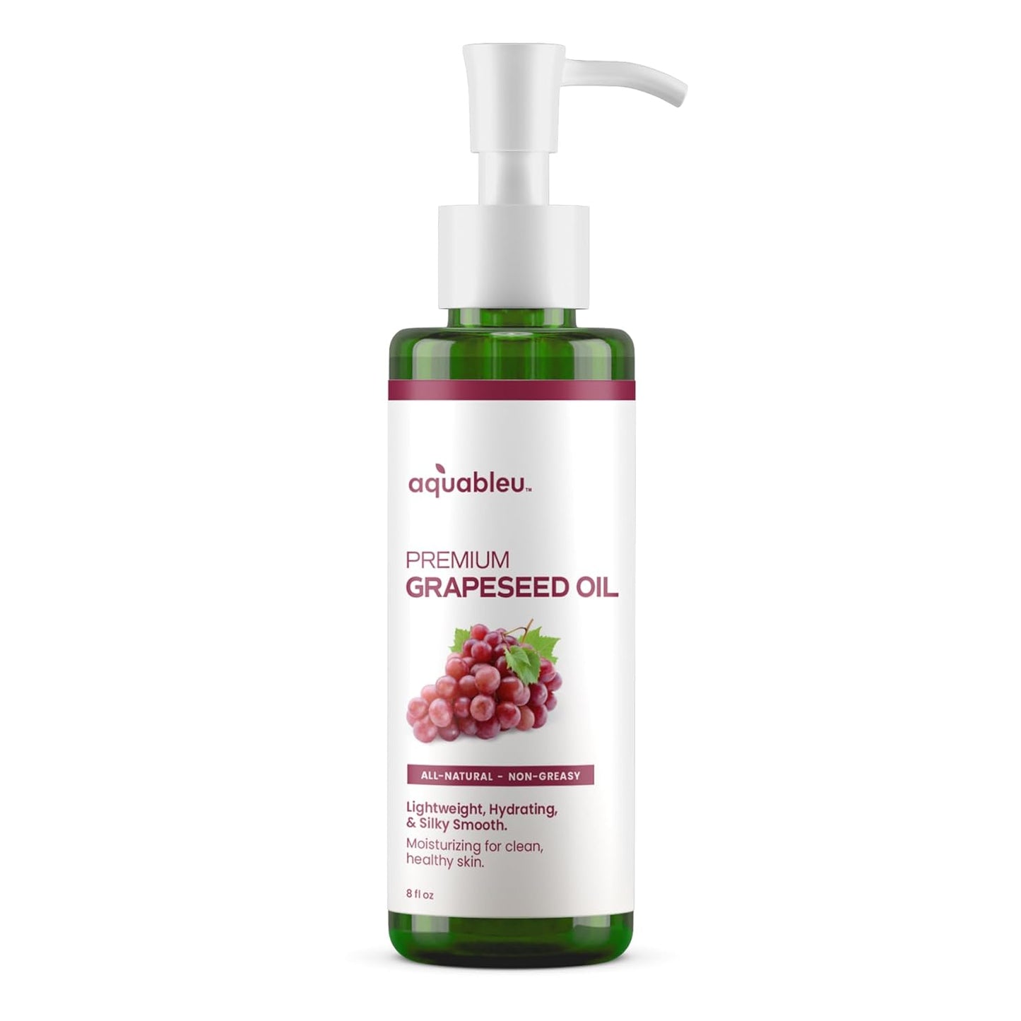 Aquableu Premium Grapeseed Oil - 100% Pure and All-Natural - Hydrating and Silky Smooth - Moisturing, for Clean and Healthy Skin, and Strong Hair - Cold Pressed - 8 oz