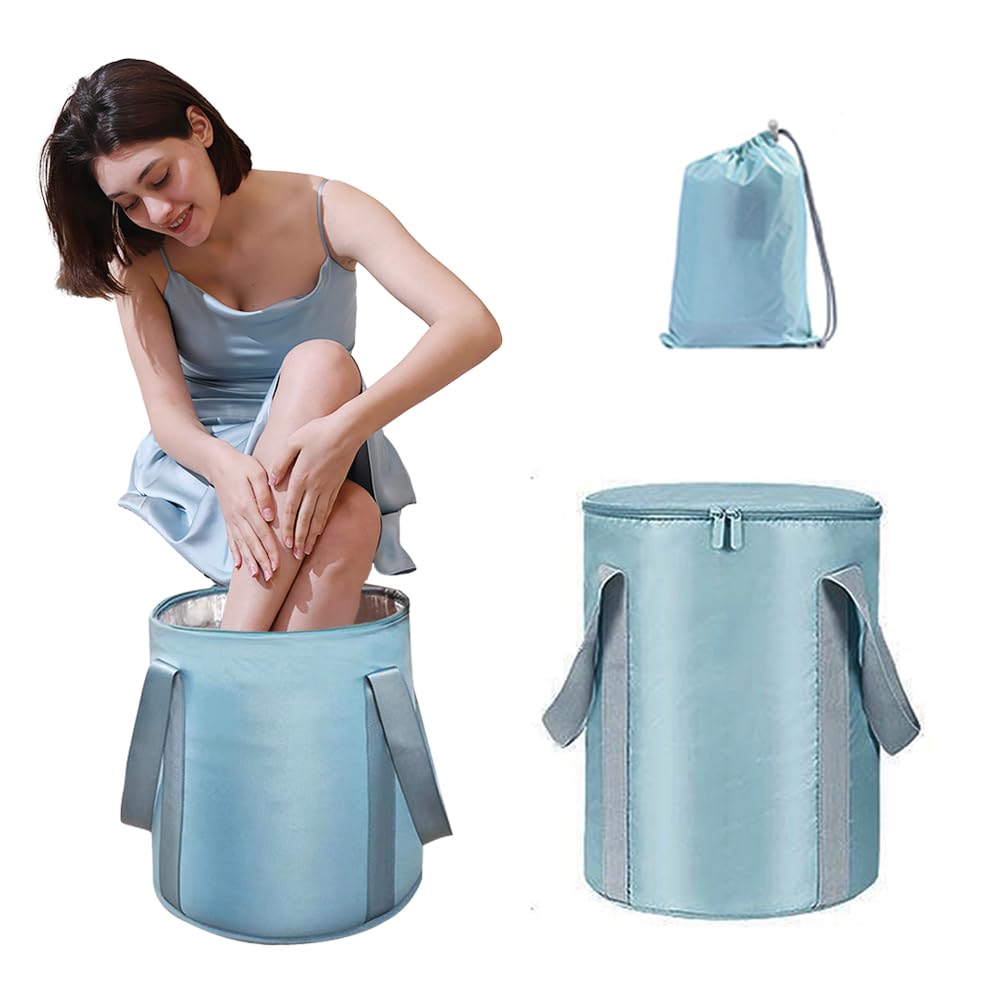 7.5 Gallon Insulated Collapsible Tub with Lid, Portable Space Saving Bucket for Foot Soak Laundry Outdoor Storage