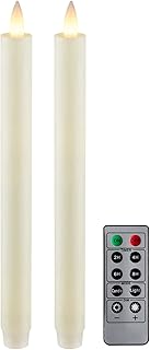 Flameless Taper Candles Flickering with Remote and Timer, 3D Moving Flame Taper Candle Battery Operated to 400 Hours, 9 Inch Window Candles, (Ivory)