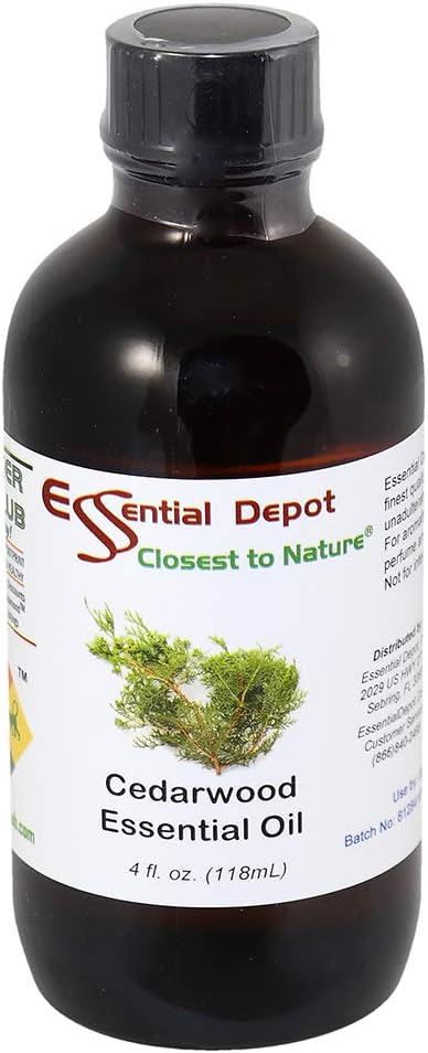 Essential Depot Cedarwood Essential Oil - GC/MS Tested - Supplied in 4 oz. Amber Glass Bottle with Black Phenolic Cone Lined and Safety Sealed Cap
