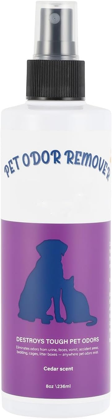 Pet Odor Eliminator Spray (8oz/236ml) – Cedar Scent Pet Odor Remover for Dog & Cat Urine, Carpet, Bedding & Strong Pet Smells, Natural Neutralizer for Home & Pet Areas