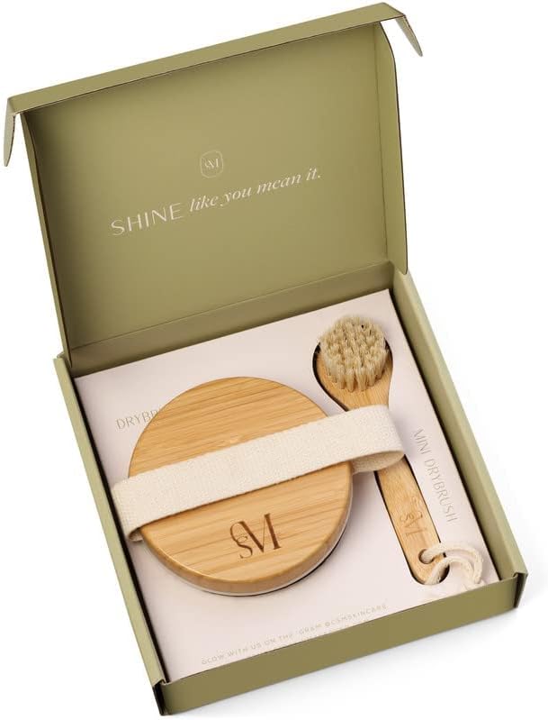 CSM Dry Brushing Body and Face Brushes for Lymphatic Drainage - Natural Boar Bristle Exfoliating Brushes with Face Brush for Cellulite, Circulation & Glowing Skin (2, Brush Set)