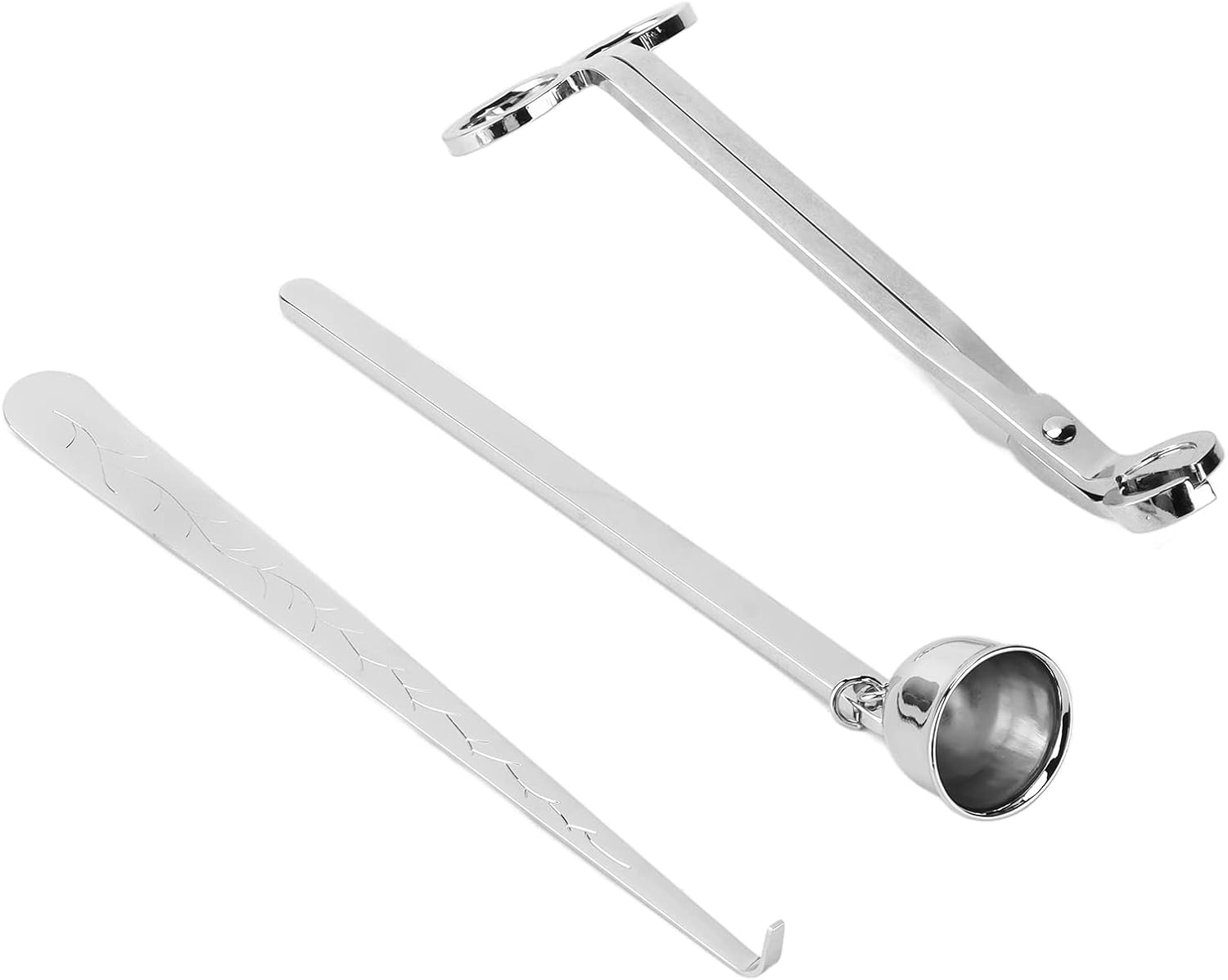 Silver Candle Tool Set, Stainless Steel Candle Wick Trimmer and Dipper, Elegant Design with Wick Scissors Hook and Extinguisher for Aromatherapy Candles, for Candle Lo
