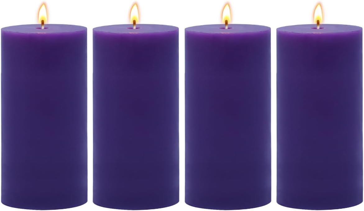 4-Pack 2x4 Inch Purple Scented Pillar Candles – Lavender Fragrance Candles, Good for Dinner, Parties, Meditation, Stress Relief and Home Décor