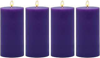 4-Pack 2x4 Inch Purple Scented Pillar Candles – Lavender Fragrance Candles, Good for Dinner, Parties, Meditation, Stress Relief and Home Décor
