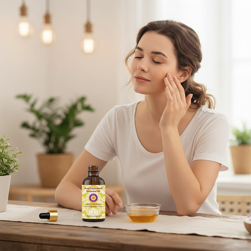 Deve Herbes Pure Cedarwood Essential Oil (Juniperus virginiana) with Glass Dropper Steam Distilled Premium Grade for Diffuser and Aromatherapy 50ml (1.69 oz)