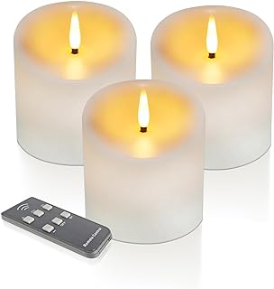 TECHLONG Outdoor Waterproof Flameless Candles with Timer, Remote Control Battery Operated Candles Flickering Last 600 Hours, 3"x3" Realistic Electric Fake LED Candles, Ivory Plastic, Set of 3