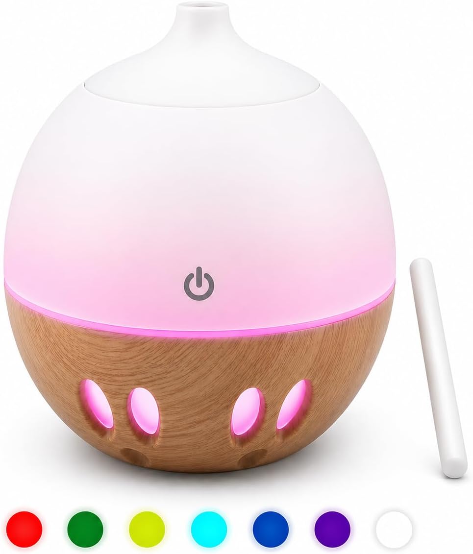 MAXALYOL Aromatherapy Diffuser, 130ml Essential Oil Diffuser, Color Changing LED, Round Vase Design, Small Humidifier for Home and Office