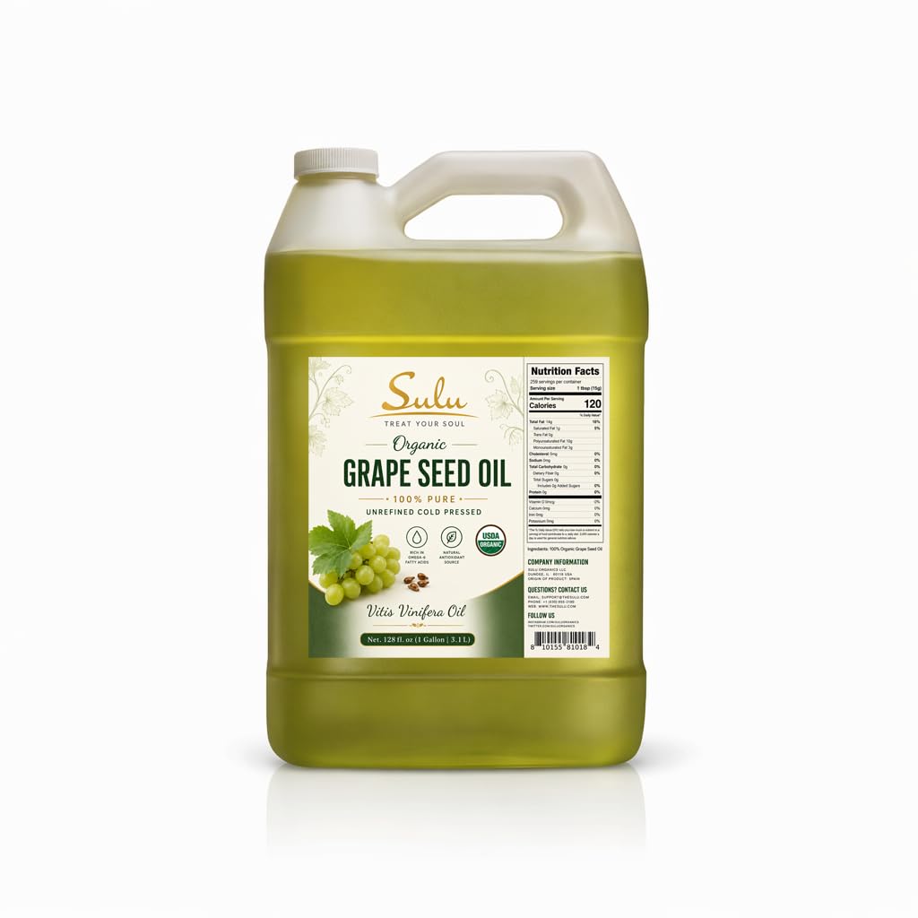 SULU ORGANICS 100% Pure Unrefined Grapeseed Oil Cold Pressed 1 Gallon (128 FL.OZ)