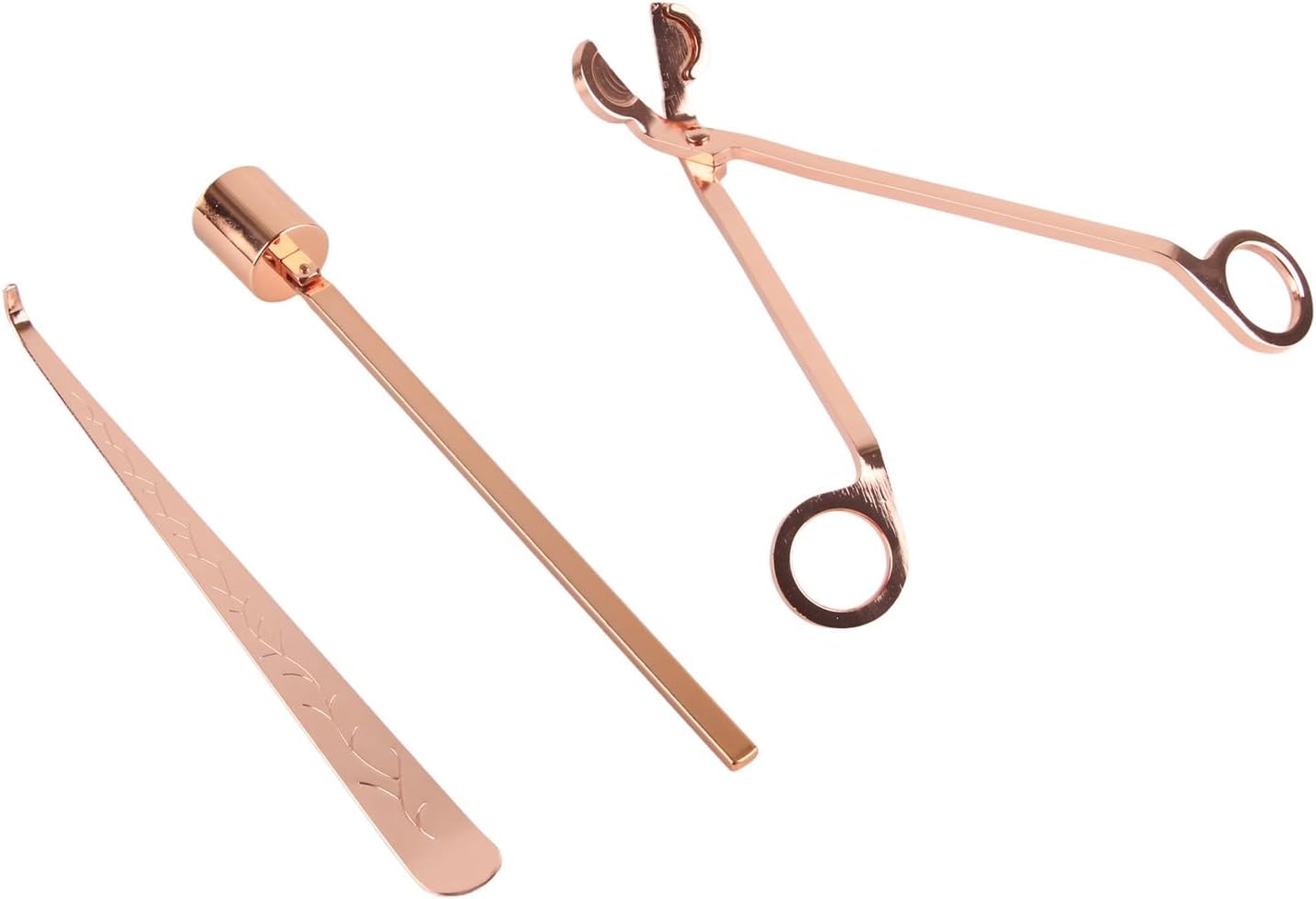 Rose Gold Candle Wick Trimmer Set, Stainless Steel Cutter, Wick Snuffer, Dipper, Bell Snuffer with Elegant Carving for Home Decor and Candle Lovers