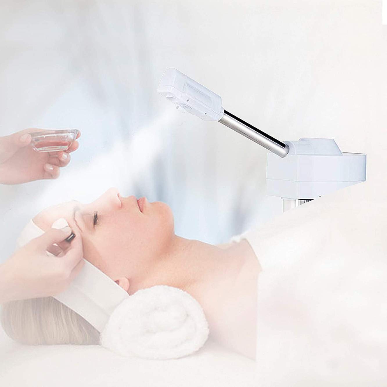 Ozone Professional Facial Steamer with with Ionic Warm Mist Serum Absorption Deep Clean Tighten Skin Care Aromatherapy Facial Steamer Adjustable Height and Rolling Wheels