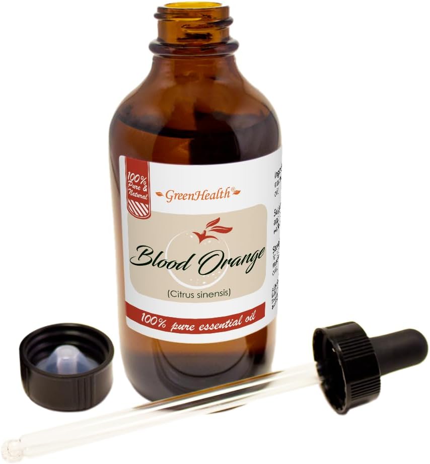 Blood Orange Essential Oil – 4 fl oz (118 ml) Glass Bottle w/Glass Dropper – 100% Pure Essential Oil – GreenHealth