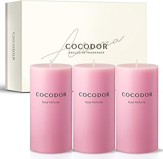 COCODOR Scented Pillar Candles, 3x6 Inch, Rose Perfume, Candle Set of 3, Long Buring 85 Hours, Candles for Weddings, Party, Dinner, Home Decor.
