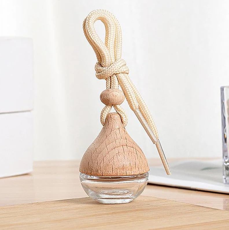 Omana 3-Pack Car Air Freshner Bottle 6ml Refillable Pendant with Wood Lid Elimination Air Diffuser Perfume Bottles for Essential Oils Car Decor Accessories, Frosted Glass (3 Pcs, Clear Glass)