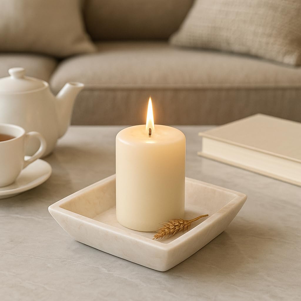 Creative Home Natural Champagne Marble Boat Shaped Candle Holder Candle Plate Accessory Organizer, Small, Beige