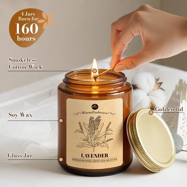 4 Fragrance Scented Candle Set for Women, 160 Hours Long-Lasting Burn