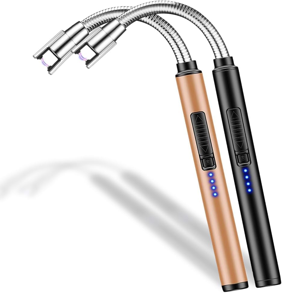 Candle Lighter 2 Pack USB Rechargeable Safety Arc Windproof Long Lighter for Candle Aromatherapy Camping Grill Family Home Use(Black&Rose Gold)