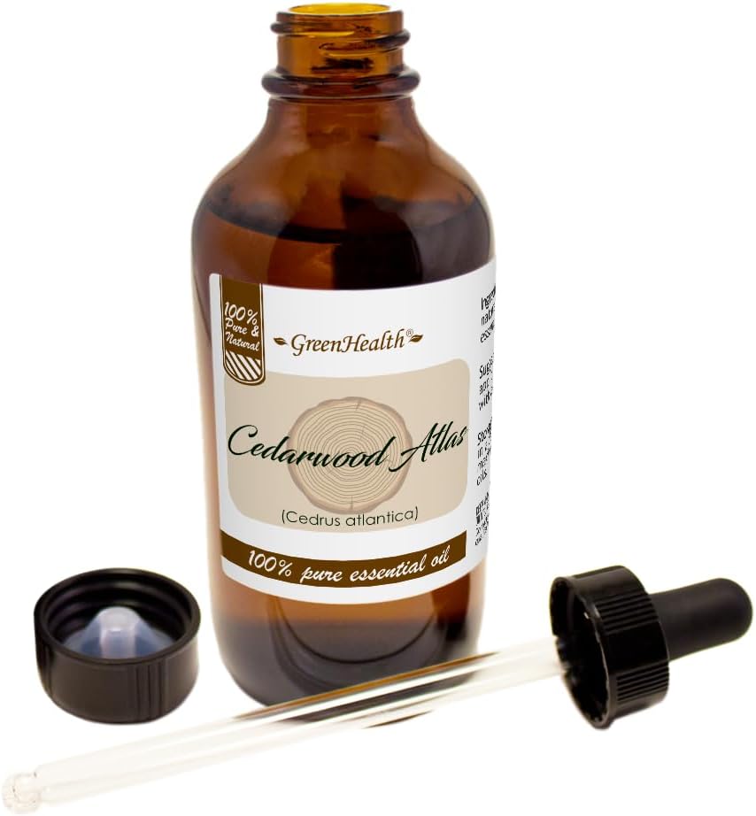 Cedarwood Atlas Essential Oil – 4 fl oz (118 ml) Glass Bottle w/Glass Dropper – 100% Pure Essential Oil – GreenHealth