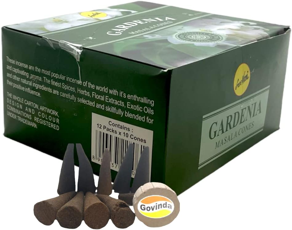 Sreevani Natural Masala Incense Cones and Holder Bundle, 120 Cones Total, Gardenia