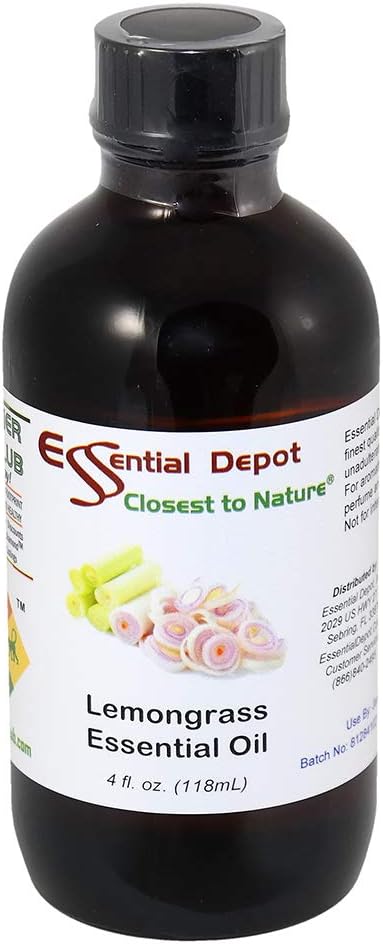 Essential Depot Lemongrass Essential Oil - GC/MS Tested - Supplied in 4 oz. Amber Glass Bottle with Black Phenolic Cone Lined and Safety Sealed Cap