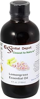 Essential Depot Lemongrass Essential Oil - GC/MS Tested - Supplied in 4 oz. Amber Glass Bottle with Black Phenolic Cone Lined and Safety Sealed Cap
