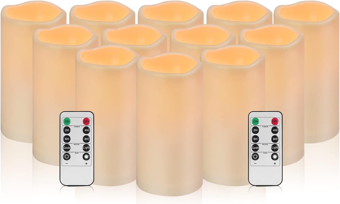 wemarry Waterproof Flameless Candles with Remote, Outdoor Indoor Battery Operated Candles(D3 x H 6"),12Pcs Led Fake Candles for Party Home Decor