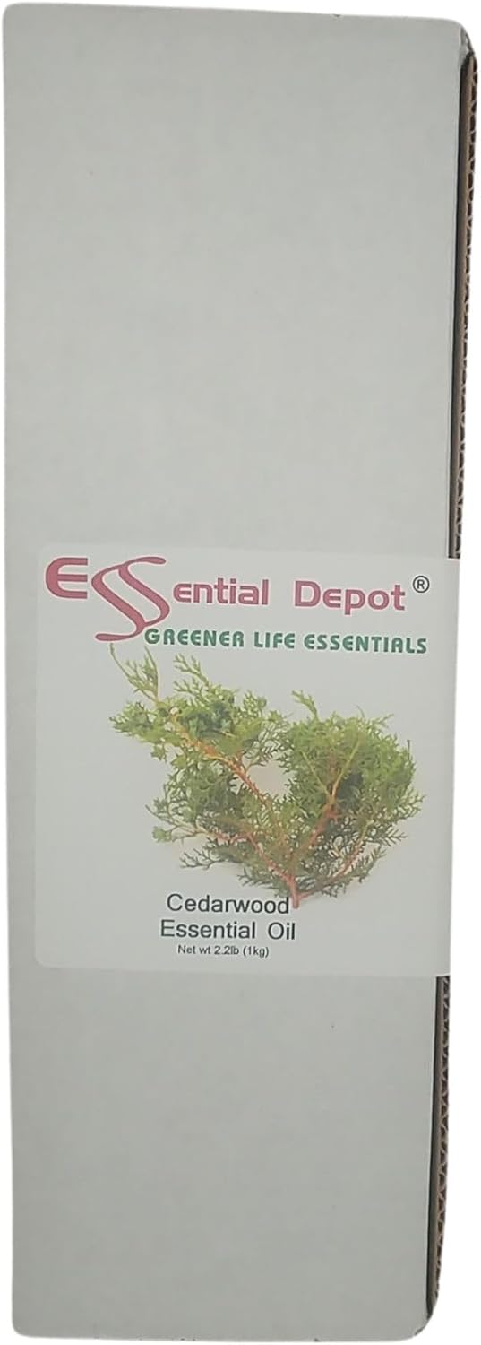 Essential Depot Cedarwood Essential Oil - 1kg - Approx. 2.2 lbs. - GC/MS Tested - in Aluminum Jar with HDPE Plug and Tear Strip Safety Sealed Resealable Cap
