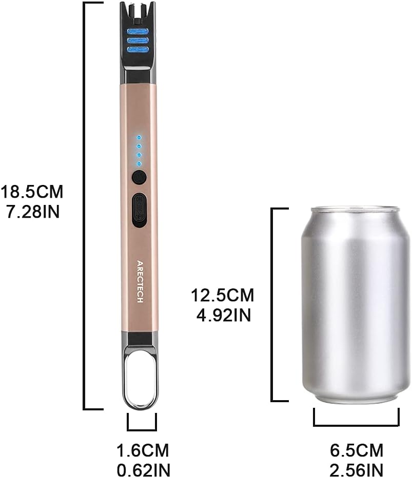 ARECTECH Electric Candle Lighter Rechargeable USB Long Lighter for Candle Cooking Camping BBQs Fireworks Champagne Gold