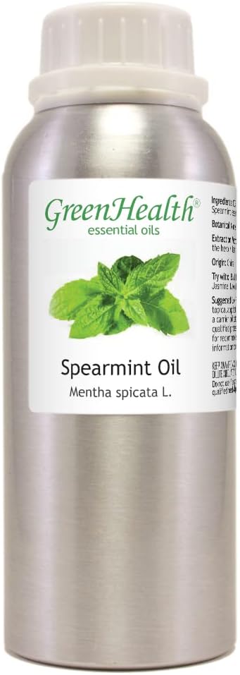 Spearmint Essential Oil – 8 fl oz (237 ml) Aluminum Bottle w/Plug Cap – 100% Pure Essential Oil – GreenHealth