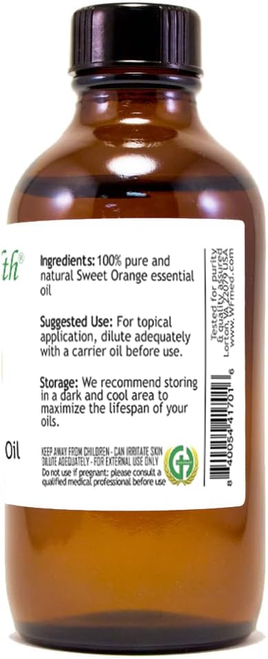 Sweet Orange – 4 fl oz (118 ml) Glass Bottle w/Cap – 100% Pure Essential Oil – GreenHealth