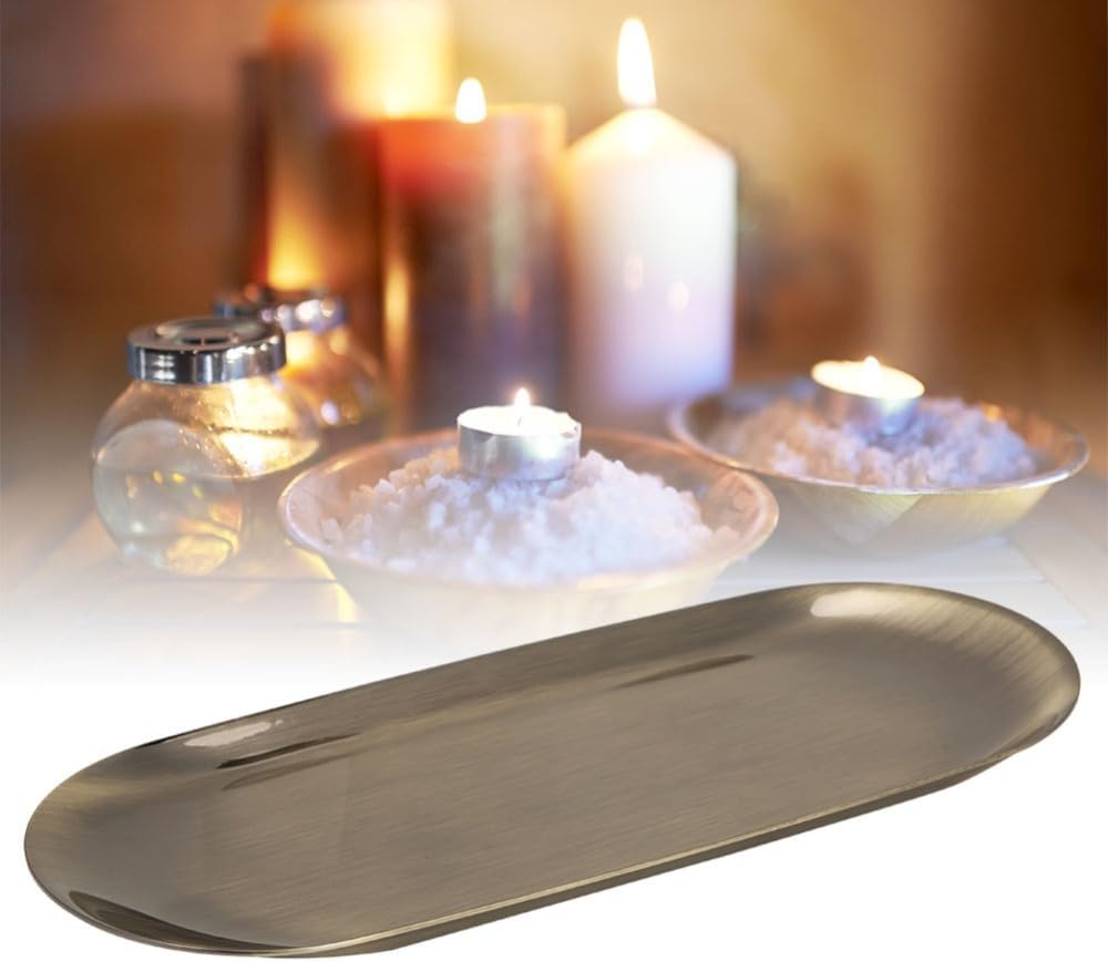 Stainless Steel Decorative Tray 9.1x3.7 Inch – Aromatherapy Candle Organizer with Mirror Polish for Home Decor & Snack Serving(Bronze)