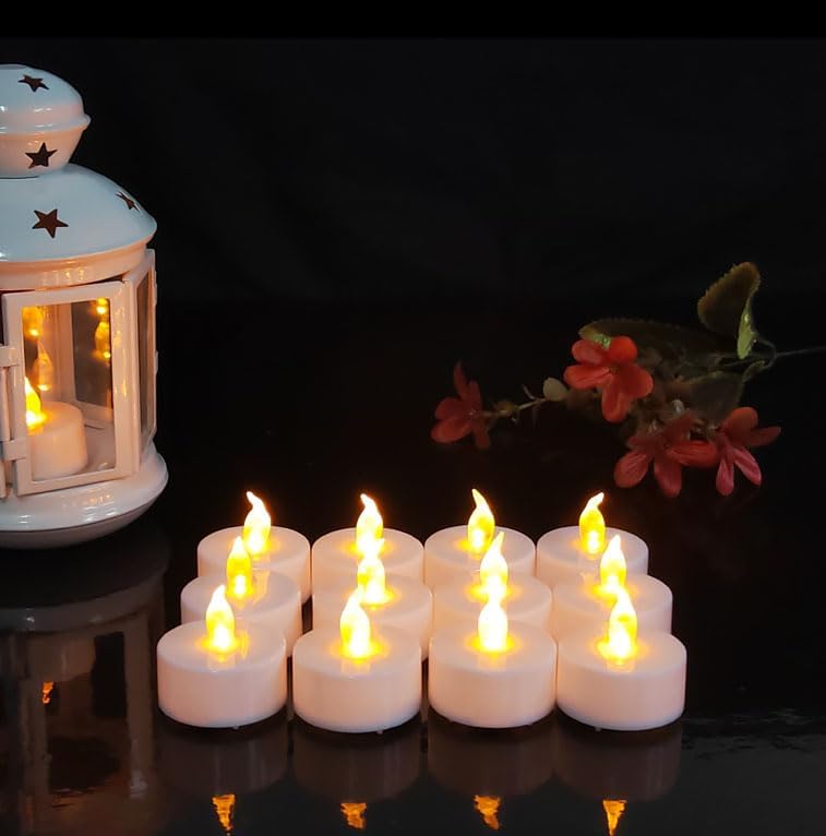 Flameless LED Tea Lights Candles, Flickering Electric Fake Candle, 24 Pack 200+ Hour Battery Operated Warm Yellow Plastic Tealight Candles for Wedding, Halloween, Christmas Decorations