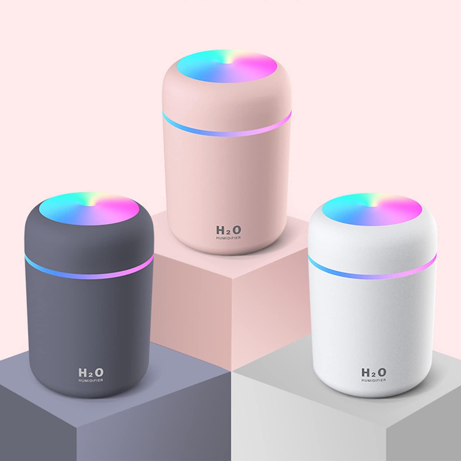 Colorful Cool Mini Humidifier,Essential Oil Diffuser Aroma Essential Oil USB Cool Mist Humidifier,2 Adjustable Mist Modes, Super Quiet,for Car,Office,Bedroom(White)