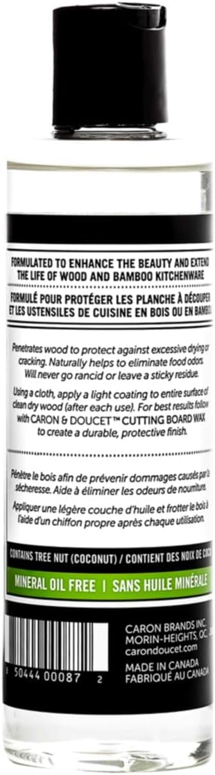 Caron & Doucet - Cutting Board & Butcher Block Conditioning & Finishing Oil | 100% Coconut Derived & Vegan, Best for Wood & Bamboo Conditioning & Sealing | Does NOT Contain Mineral Oil! 8 oz