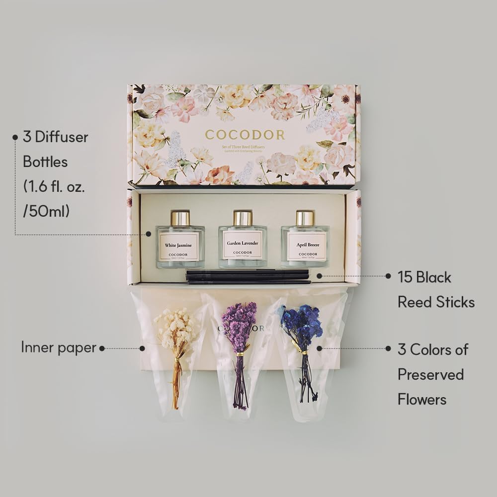 COCODOR Real Flower Reed Diffuser Set of 3/Black Cherry