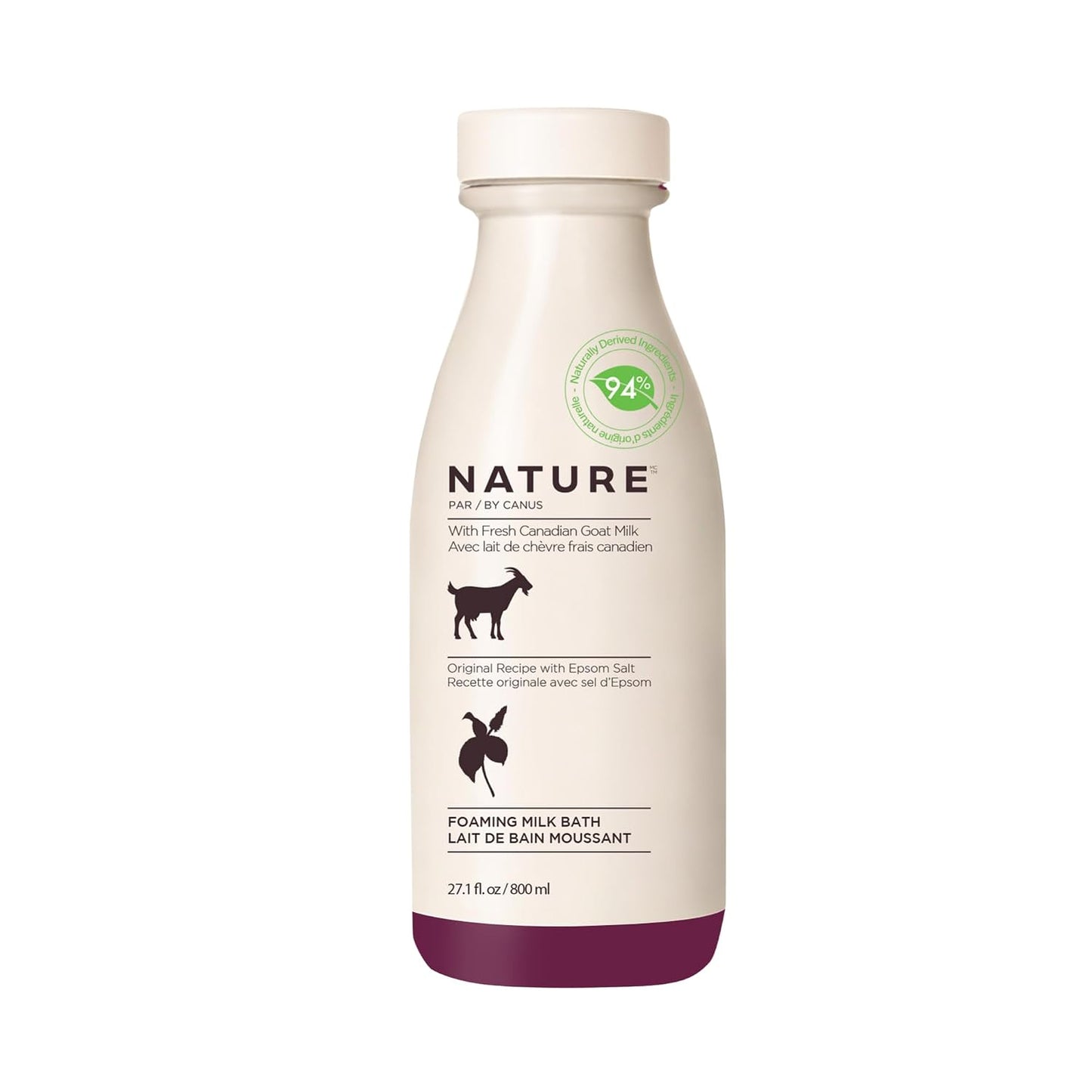 Goat Milk Bubble Bath Foaming Soak, 27.1 Fl Oz with Fresh Canadian Goat Milk, Smoothing Bath Milk for Soft Skin, Nature by Canus Original